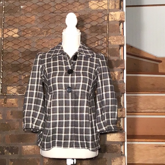 Forever light-weight blazer coat tan, gray, white plaid S - Picture 2 of 6